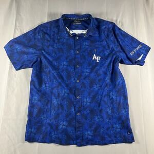 US‎ Air Force Chiliwear Hawaiian Shirt Mens Large Blue Floral Aloha Button Up